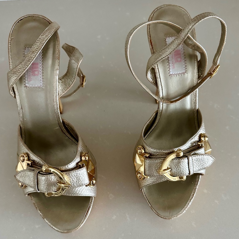 Jennifer Lopez Shay Gold Leather Chunky Heels Size 7 - Picture 4 of 14